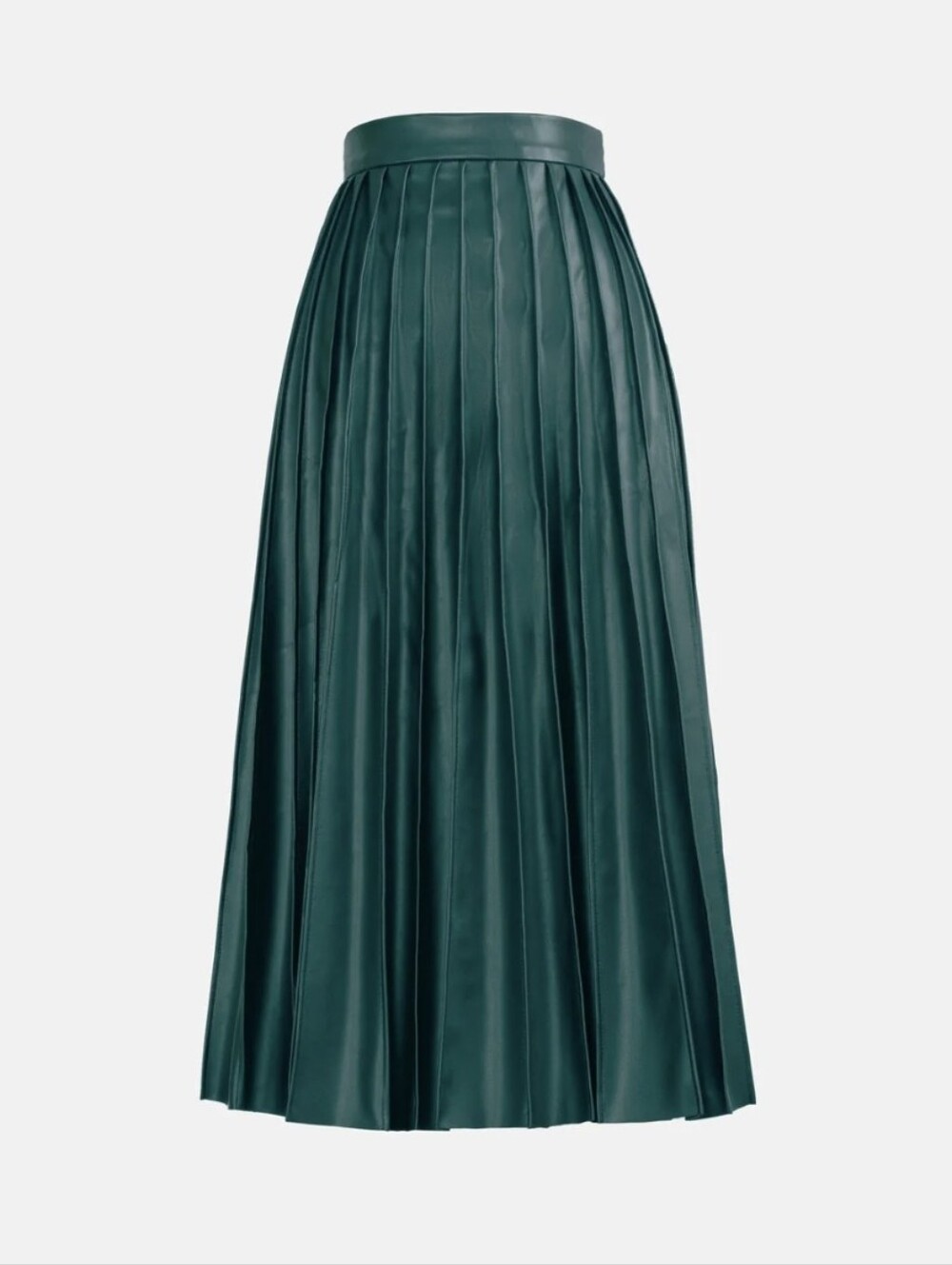 J. Crew Dark Green Pleated Faux Leather Midi Skirt